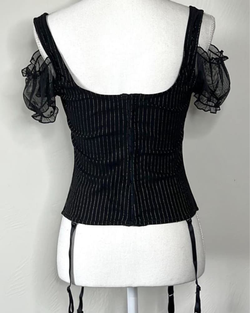 Black Pinstripe Milkmaid Corset - Image 3