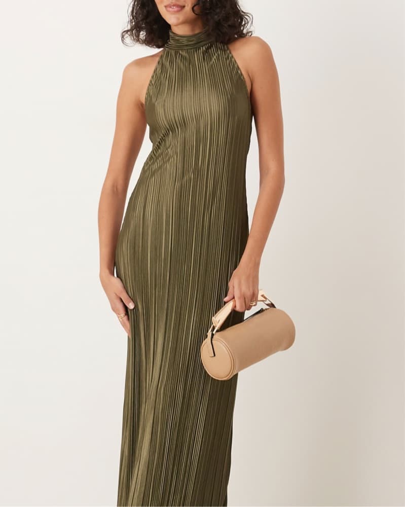 ASOS DESIGN plisse halter tie maxi dress - Image 2