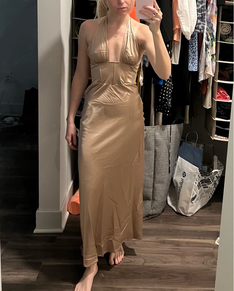 Stunning ChampagneHalter Neck Maxi Dress - Image 1