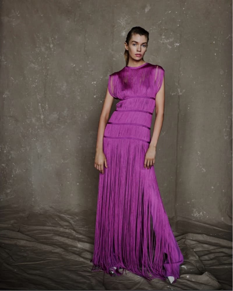 Herve Leger Banded Fringe Magenta Gown - Image 5