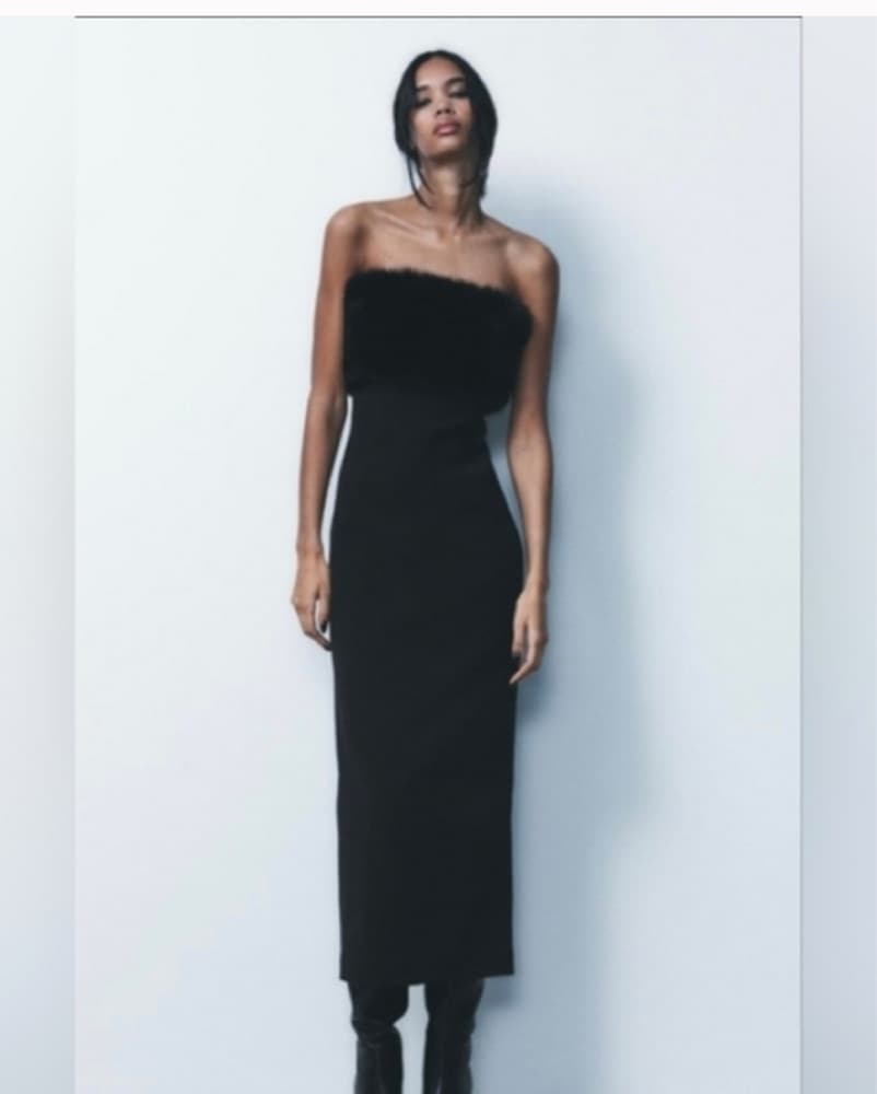 Luxurious Faux Fur Trimmed Black Gown - Image 1