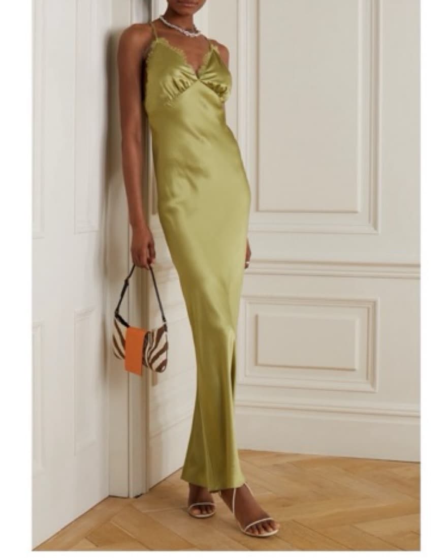 Reformation Maysen Silk Dress Olive Gree - Image 1