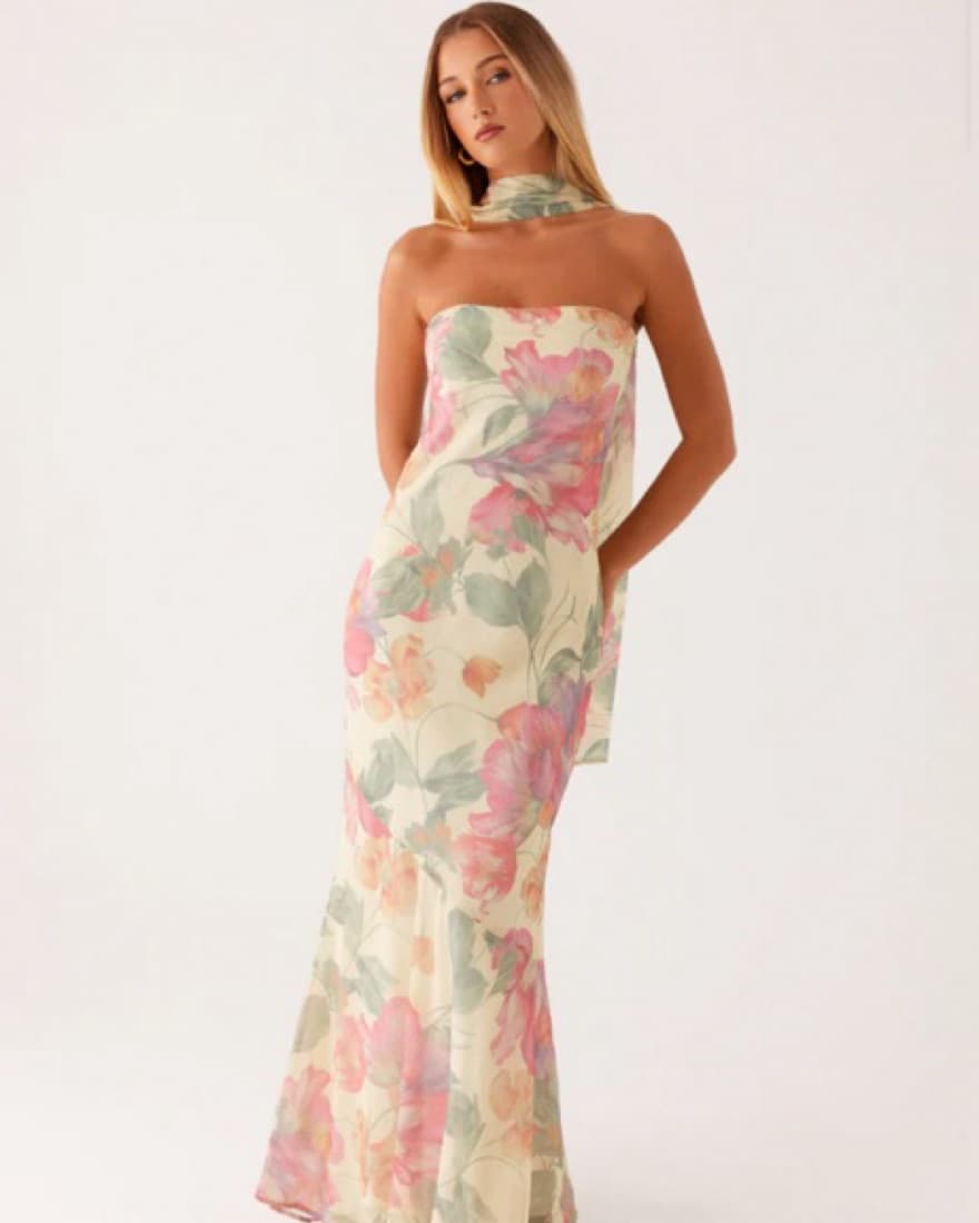 Floral Maxi Dress With Scarf Spring  - Image 2