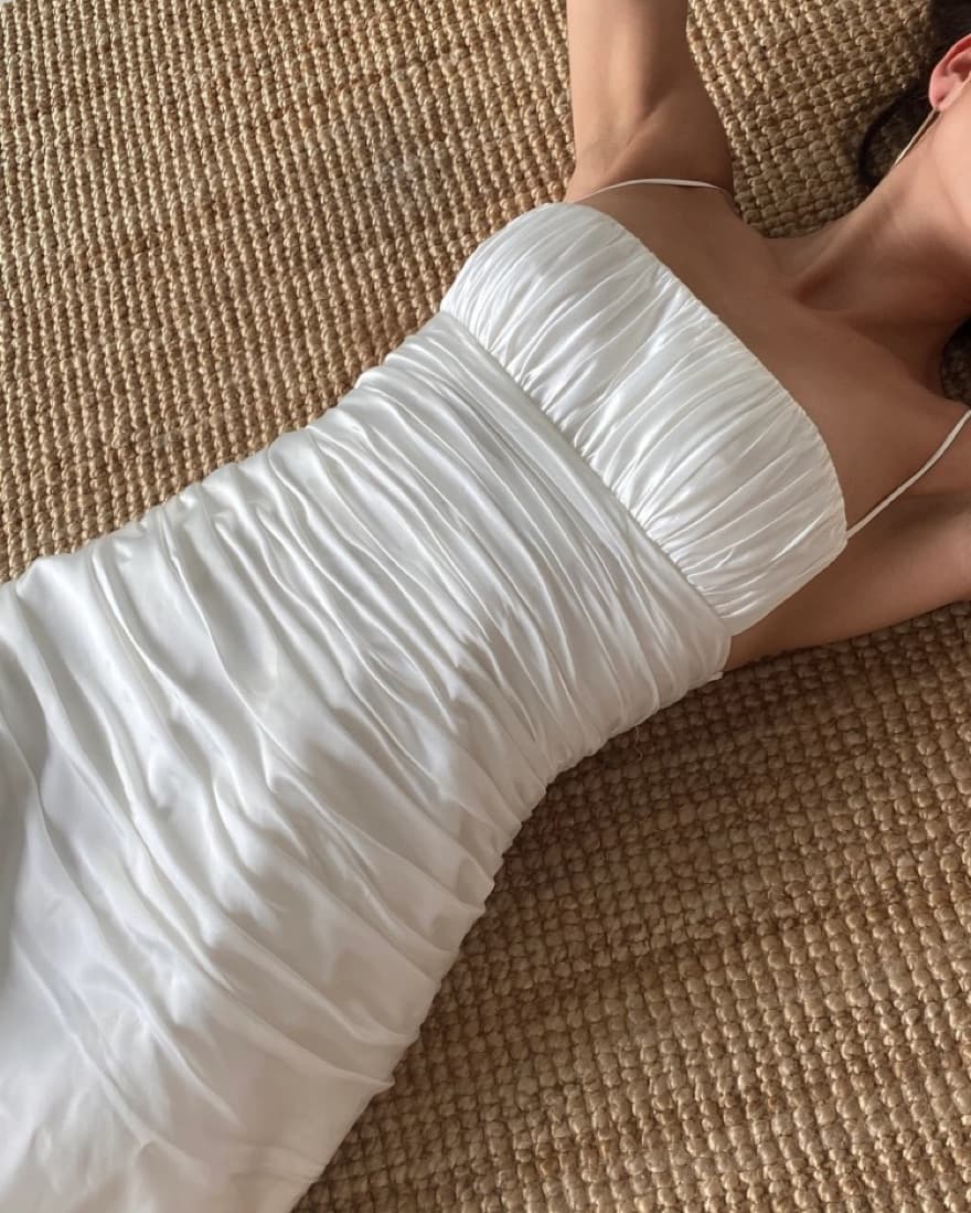 White Silk Ruched Dress - Image 1