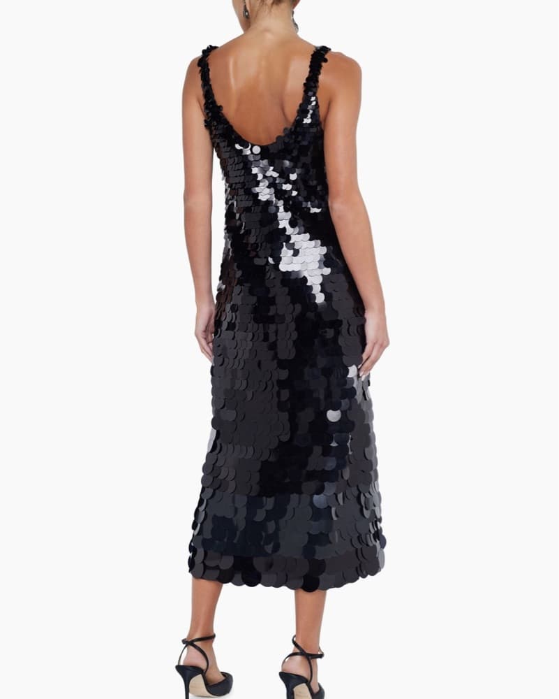 Shimmering Black Sequin Midi Dress - Image 2