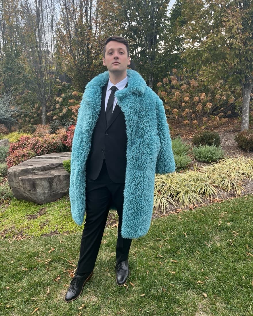 blue faux fur coat - Image 2