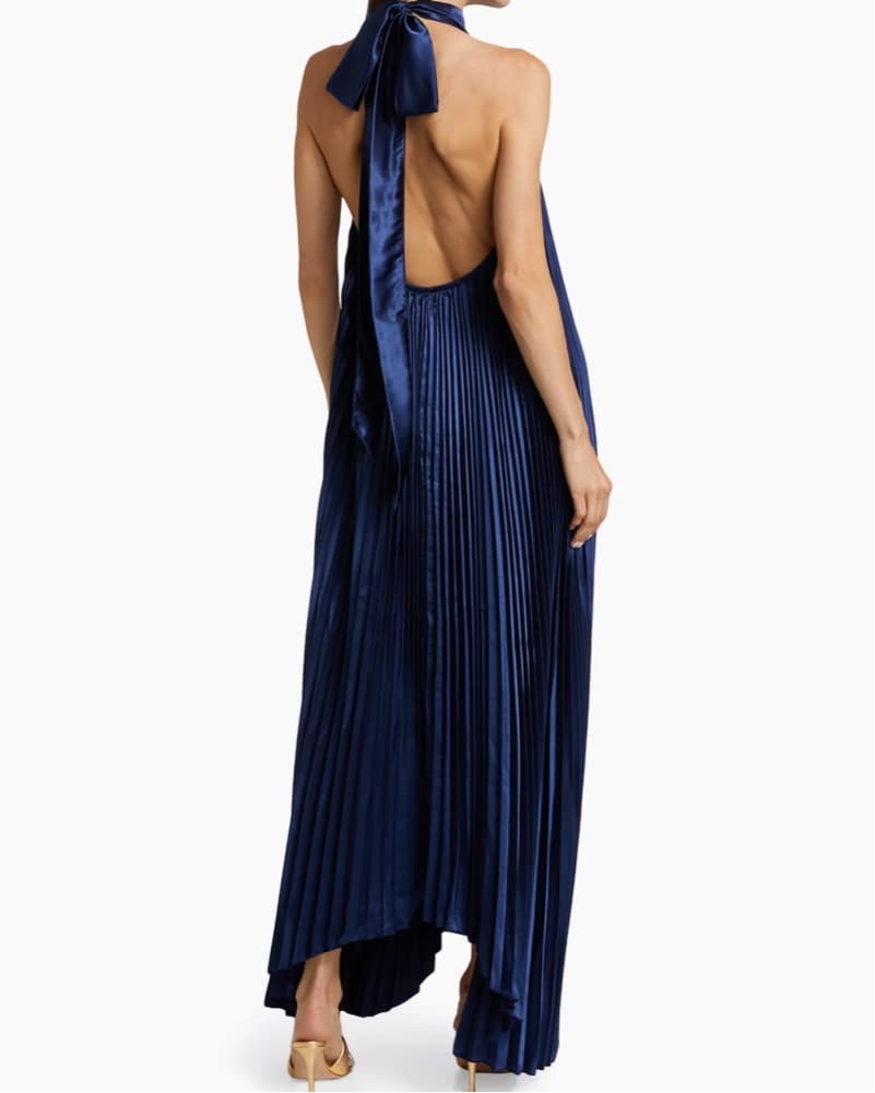 L'Idée Navy Blue Pleated Maxi Dress - Image 4
