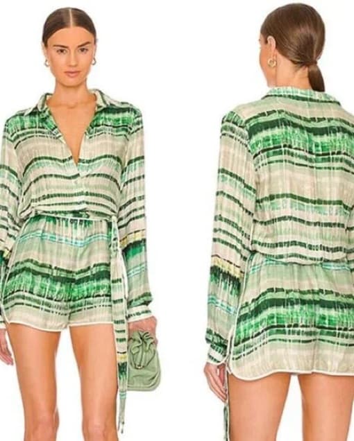 Alexis Green Striped Romper - Image 2