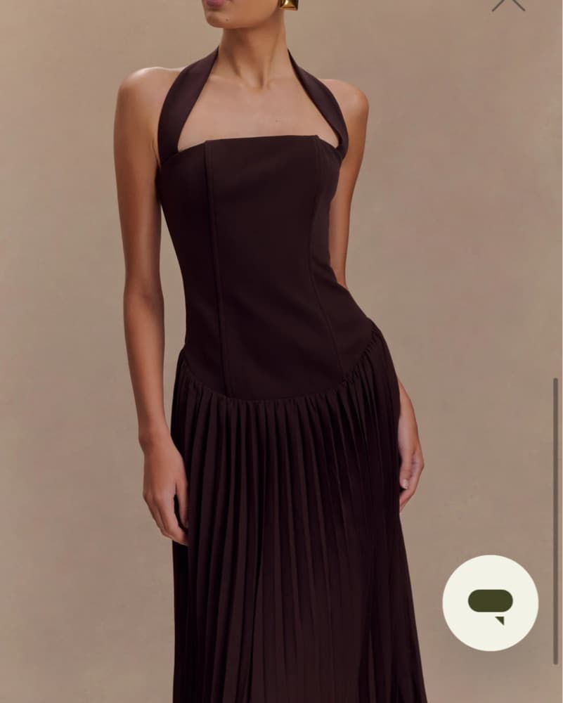 Meshki Stacie Brown Pleated Halter Dress - Image 3