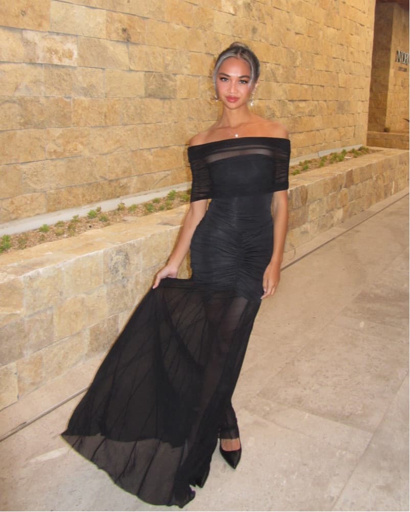 Slinky & Mesh off shoulder dress - Image 1