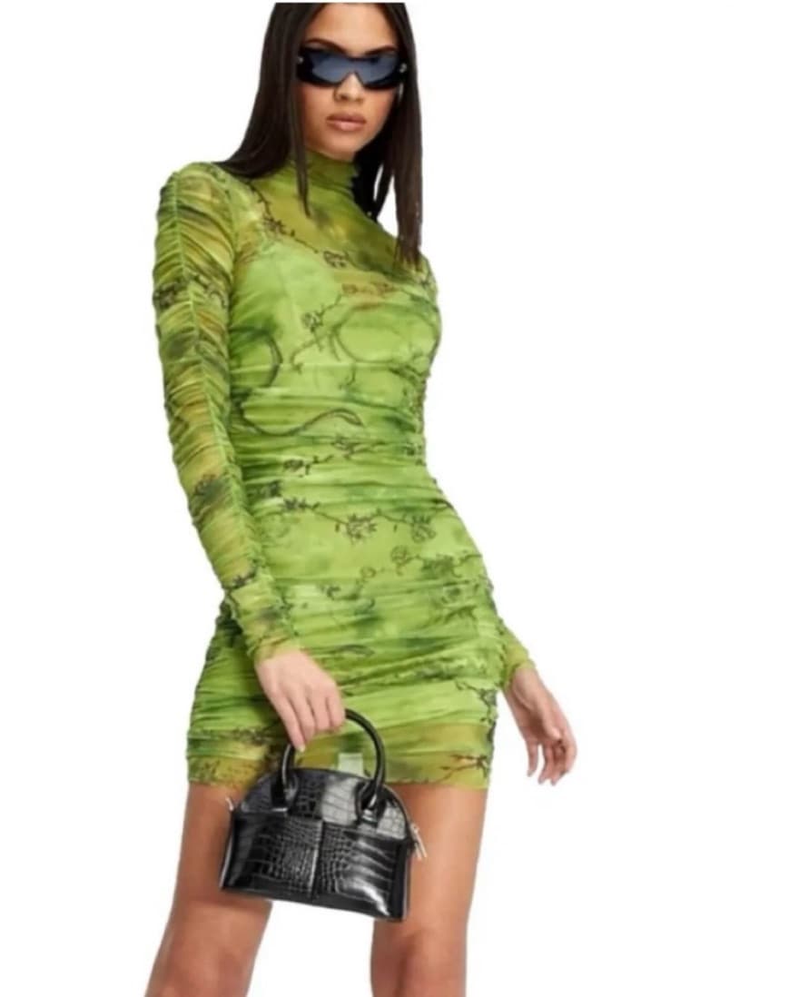 I AM GIA Green Amara Ruched Mesh Dress  - Image 1