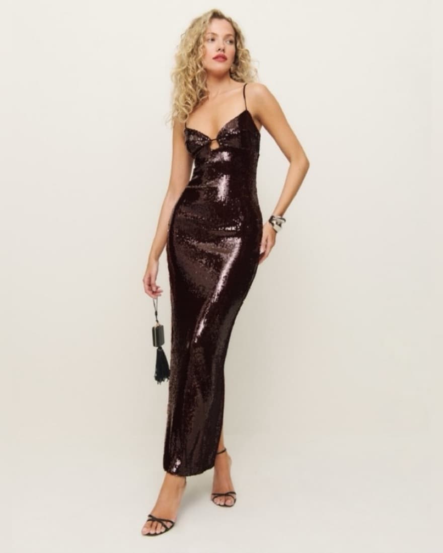 Reformation chocolate sequin dress - Image 2