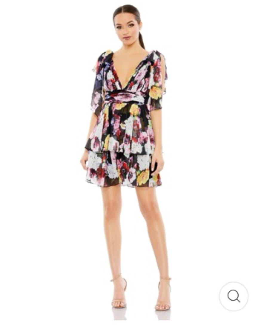 Black Floral Print Tiered Wrap Dress - Image 1