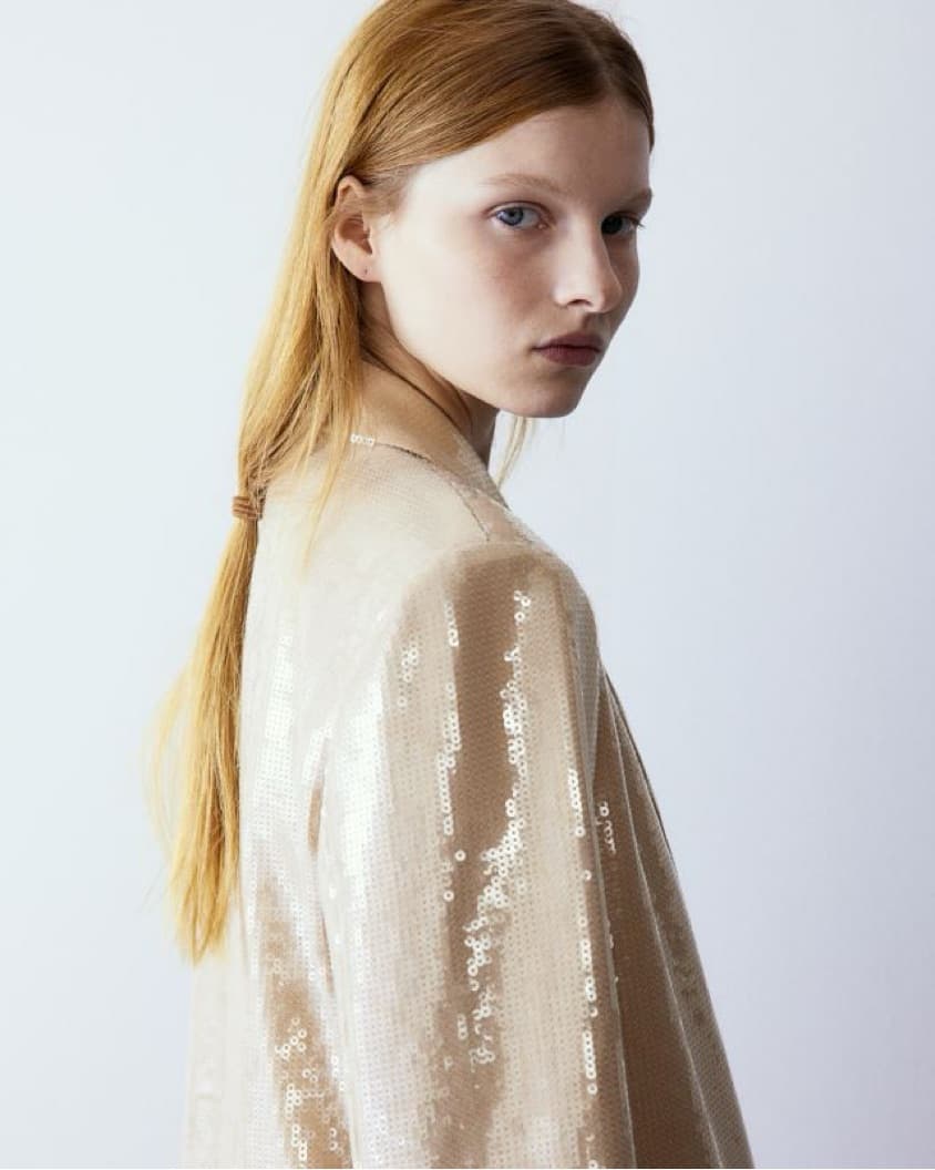 H&M Sequin Blazer Light Beige Size L  - Image 4