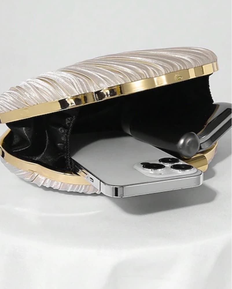 Metallic Shell Satin Clutch - Image 2
