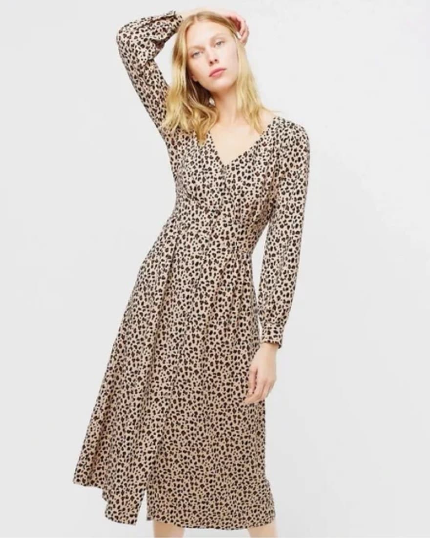 J. Crew Button-Front Leopard Midi Dress - Image 1