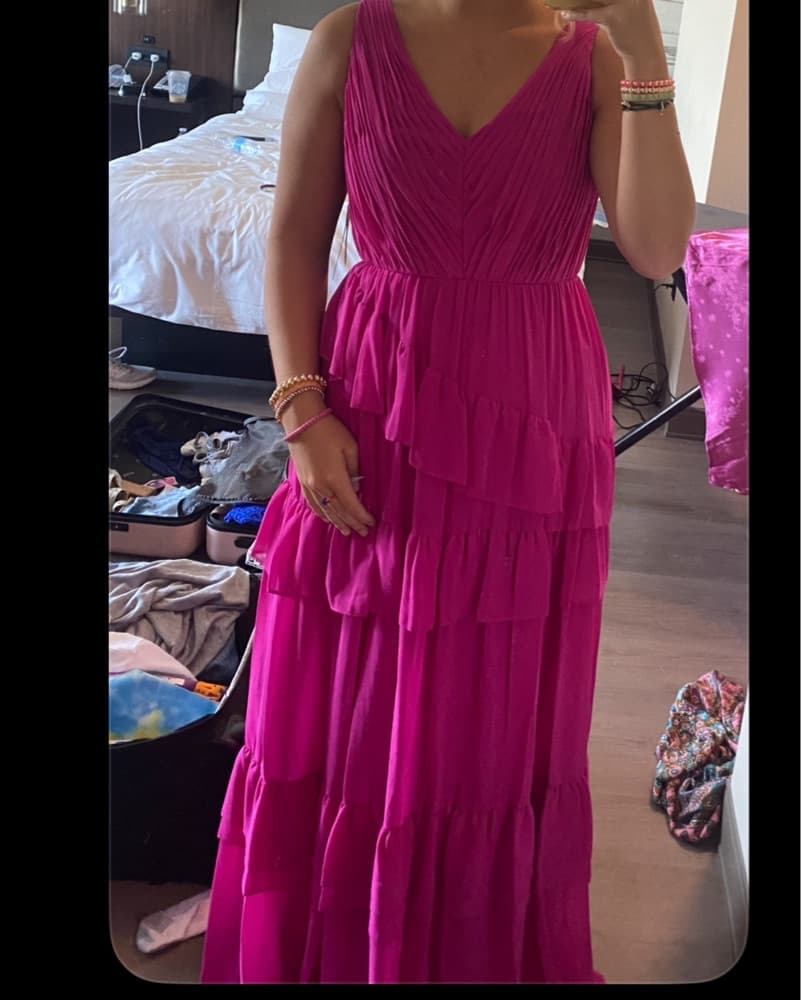 Fuschia Pleated Maxi Dress - Image 2