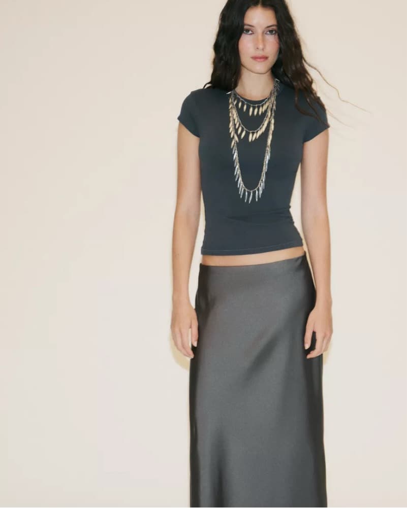 Satin Midi Skirt  - Image 1
