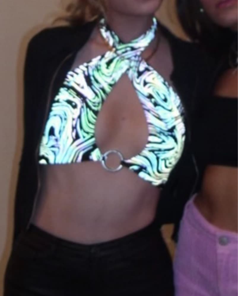 Reflective Rainbow Rave Crop Top Halter - Image 2