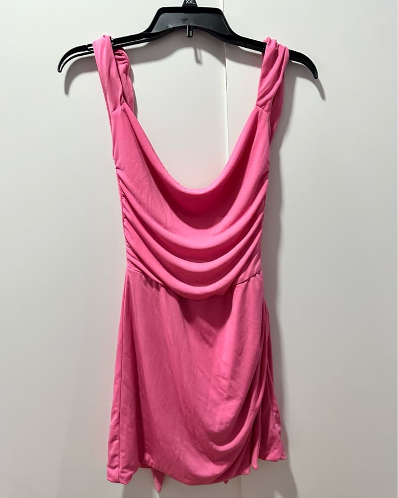 Tiger Mist Pink Ruched Mini Dress - Image 4