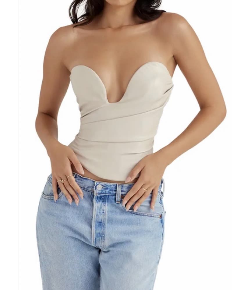 Sultry Beige Bustier Bodysuit - Image 1