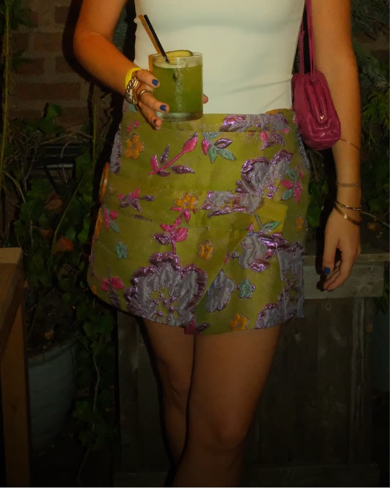 Green Floral Foil Skirt - Image 1
