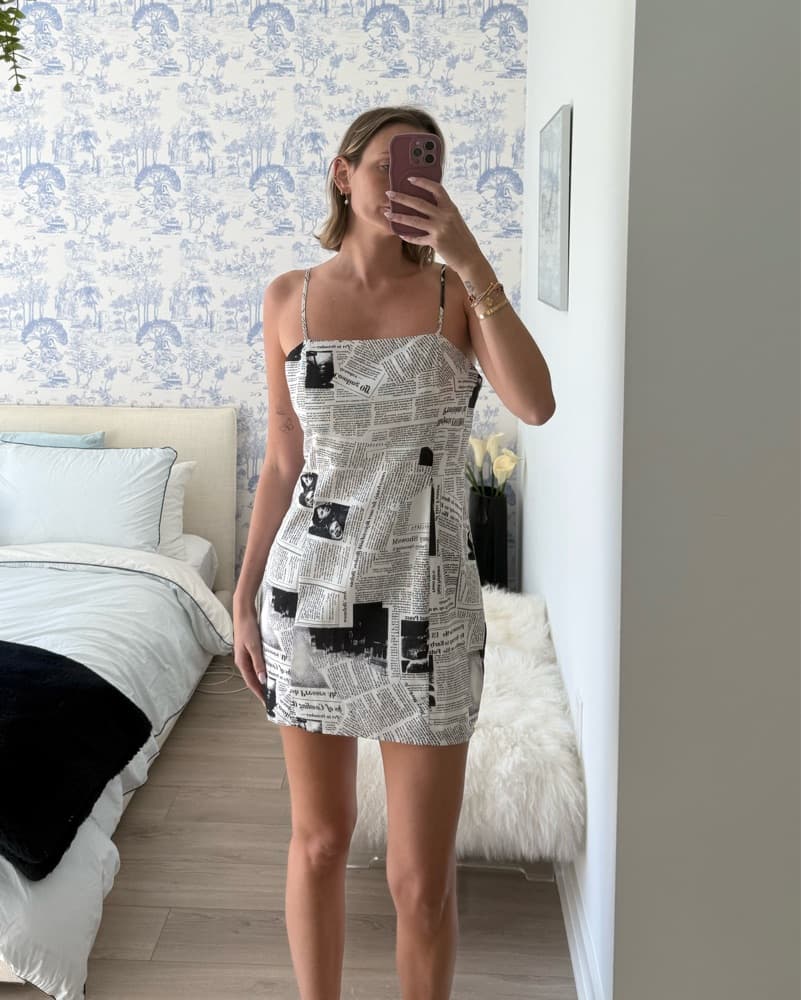 Superdown Mini Newspaper Print Dress - Image 1