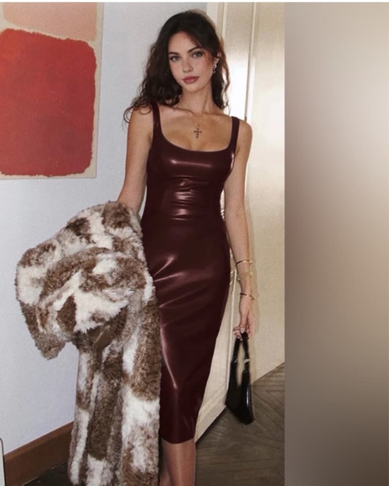 Faux Leather Maroon Dress  - Image 2