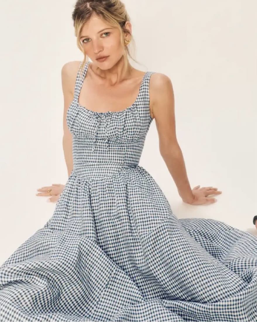 Reformation Balia Linen Dress In Gingham - Image 3