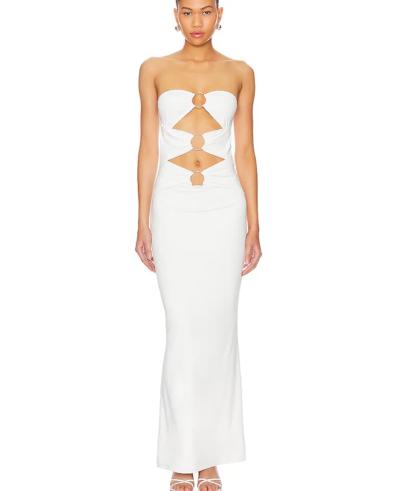 White Cutout Strapless Maxi Dress - Image 1