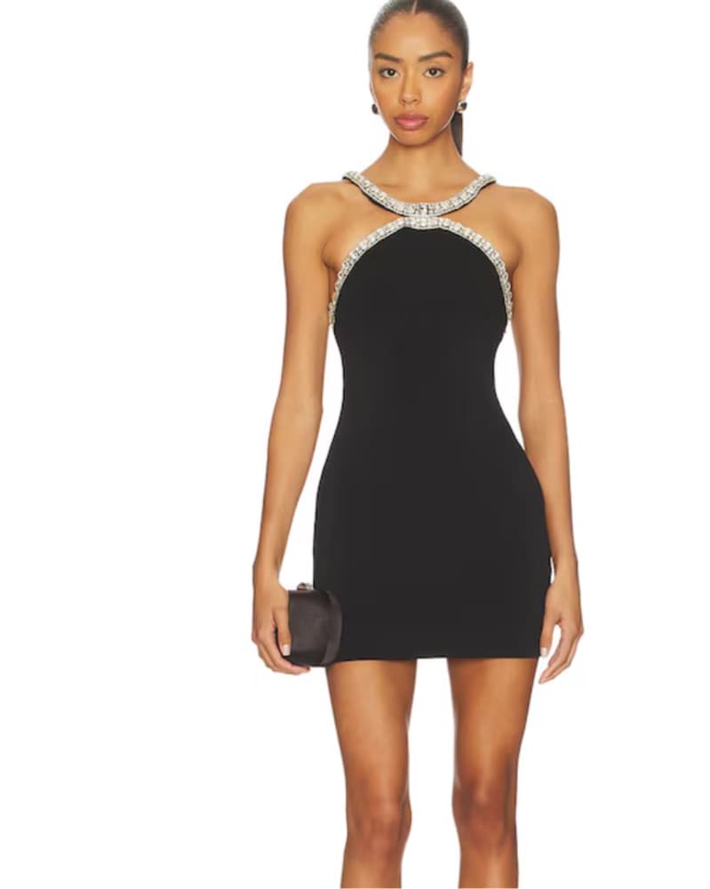 Retrofête Rhinestone-Trimmed Black Dress - Image 1