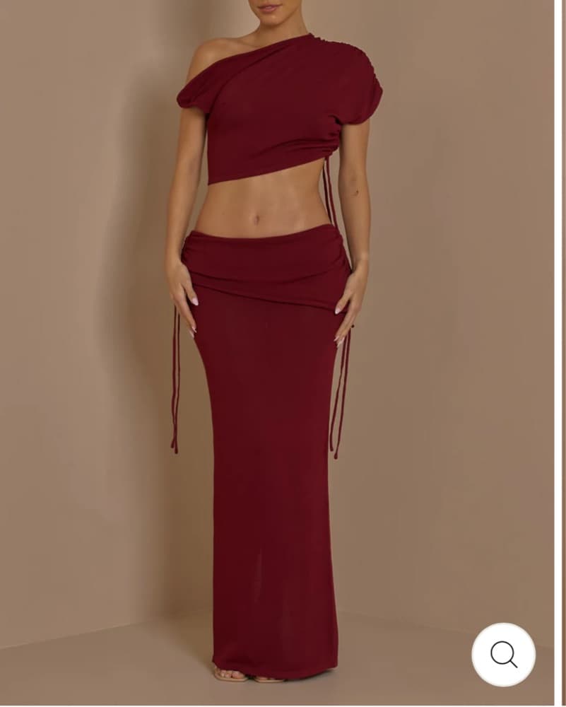 Wine CO-ORD Set - Crop top & Skirt Sz 8 - Image 1