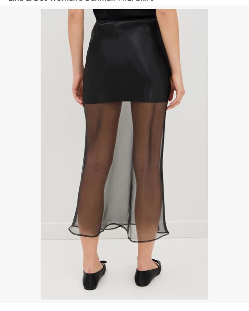 Line And Dot Sleek Black Mesh Midi Skirt - Image 2