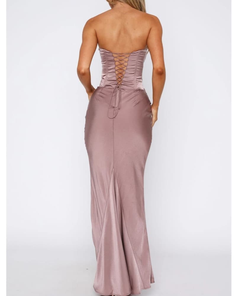 White Fox Mocha Corset Maxi Dress - Image 4
