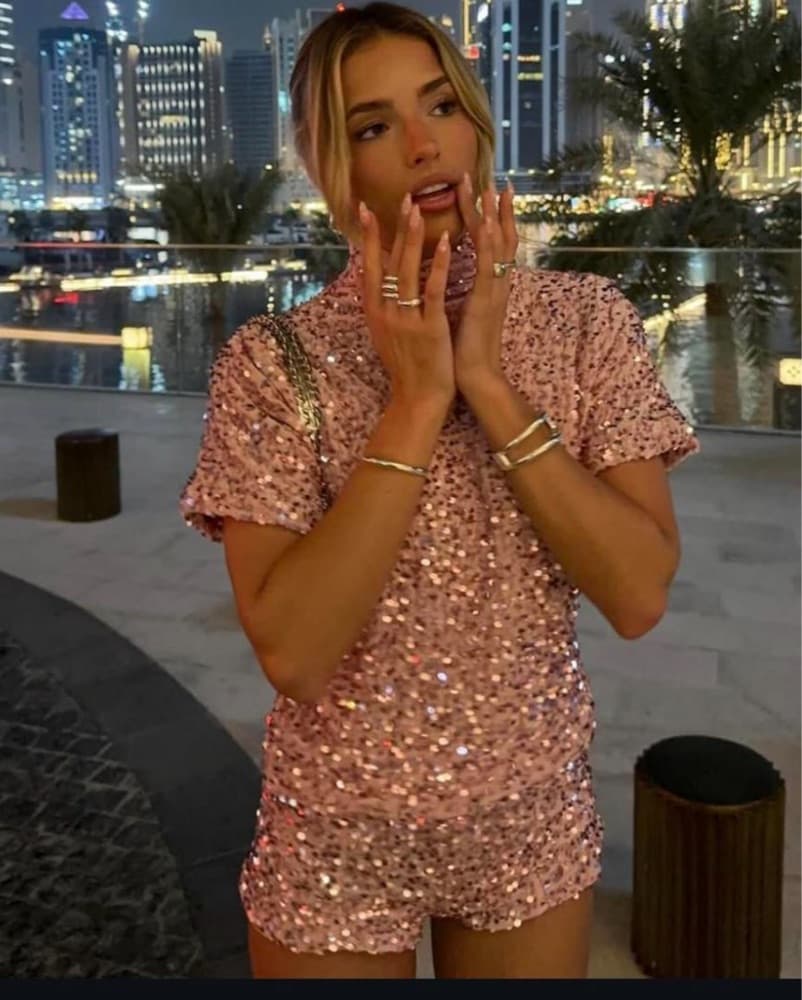 Pink Sequin Shorts Set  - Image 2