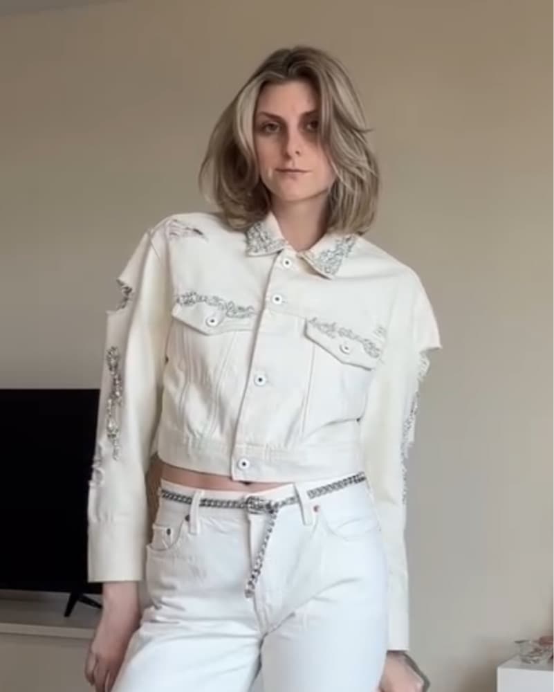 Simkhai Ivory Crystal Denim Jacket - Image 3