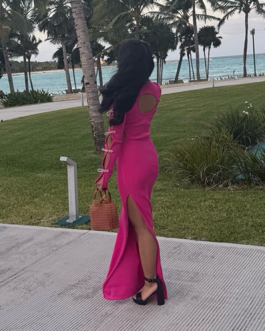 Hot Pink Knit CutOut Crystal Bow Dress - Image 4