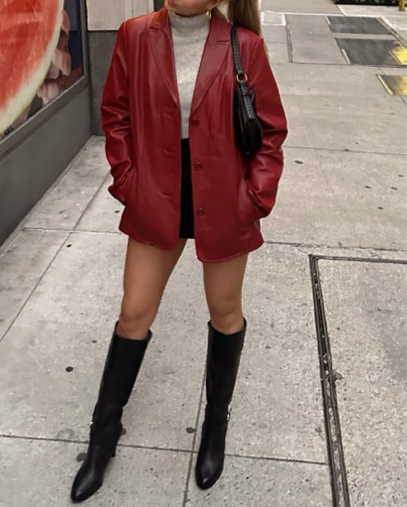 Burgundy Vintage Leather Jacket - Image 2