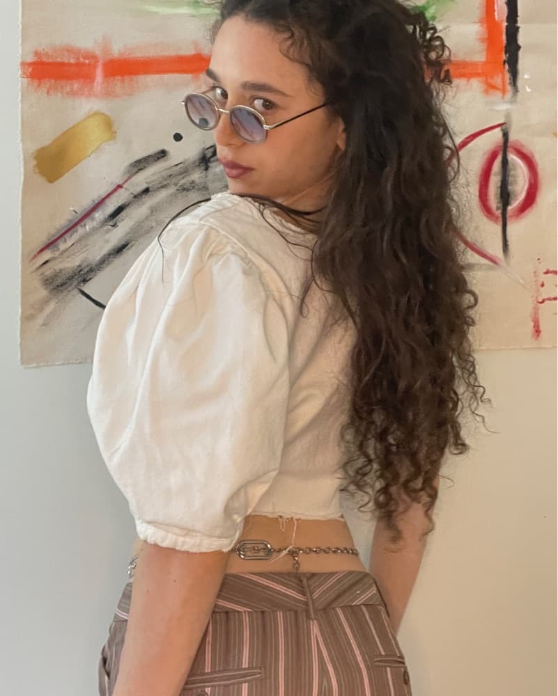 White Denim Zip Up Top - Image 3