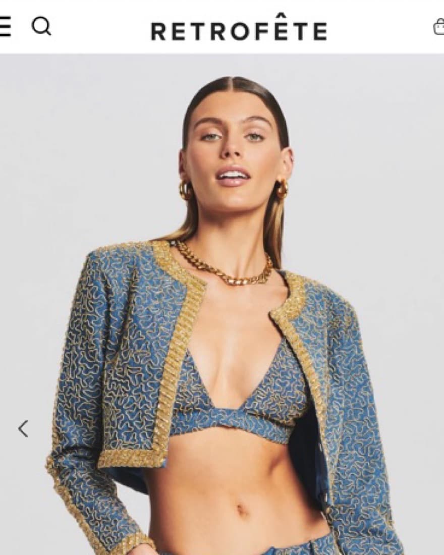 Retrofete Beaded Cropped Denim Jacket - Image 1
