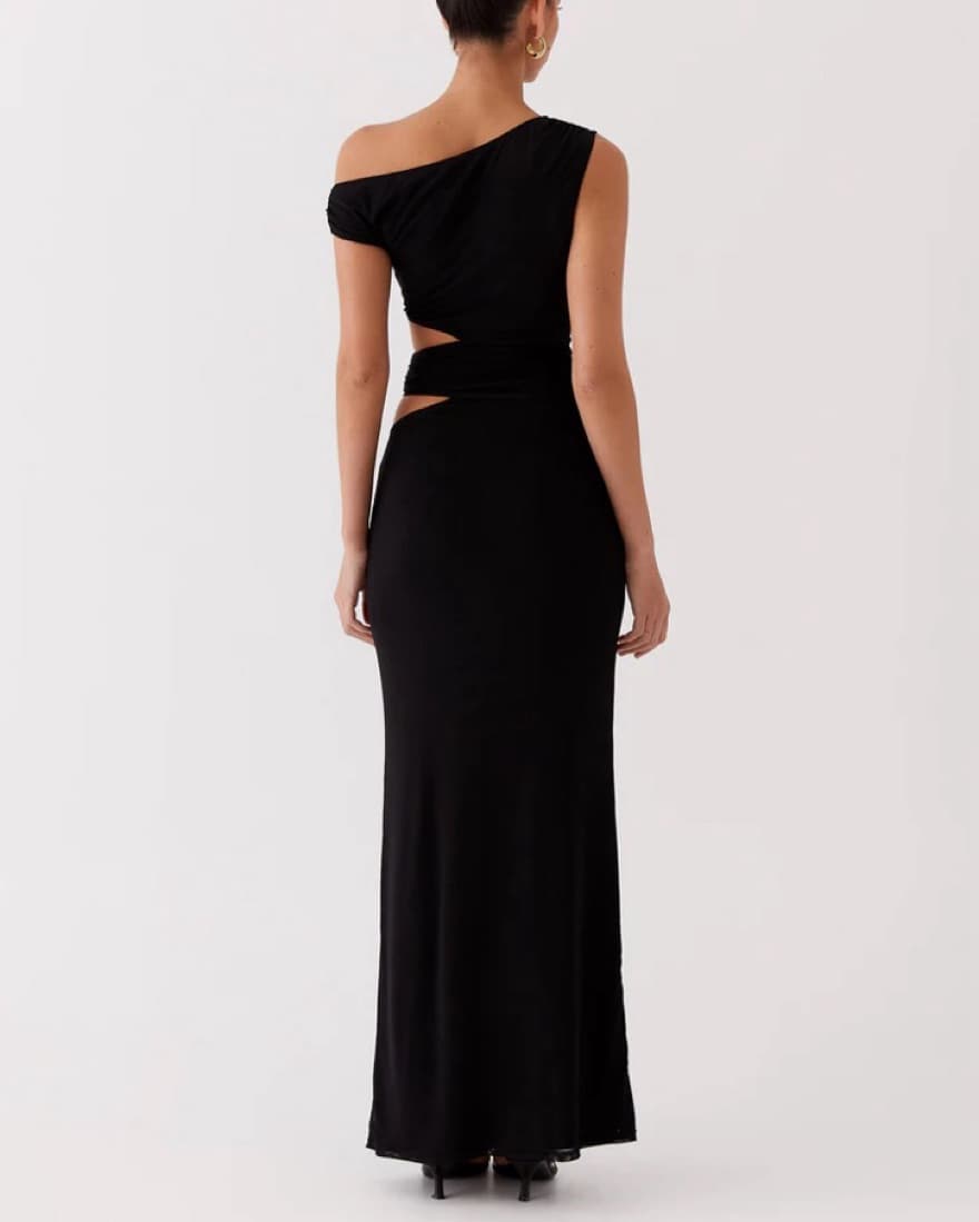 One Shoulder Cut Out Black Maxi Dress - Image 4