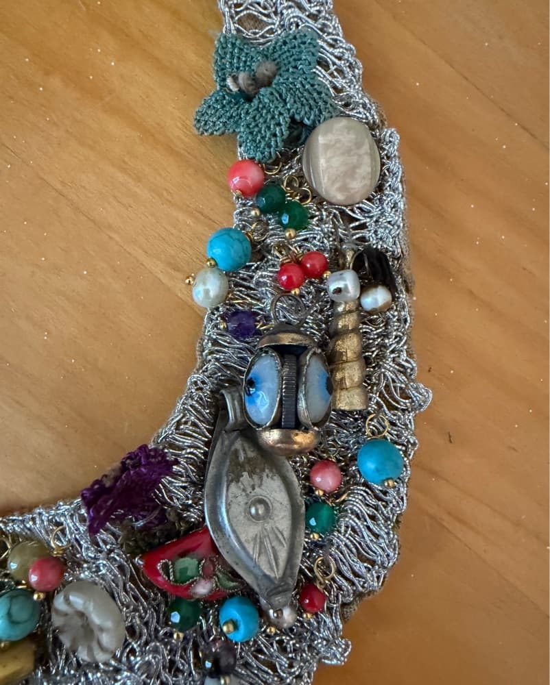 Hand Crocheted Metallic Beaded Necklace - Image 2