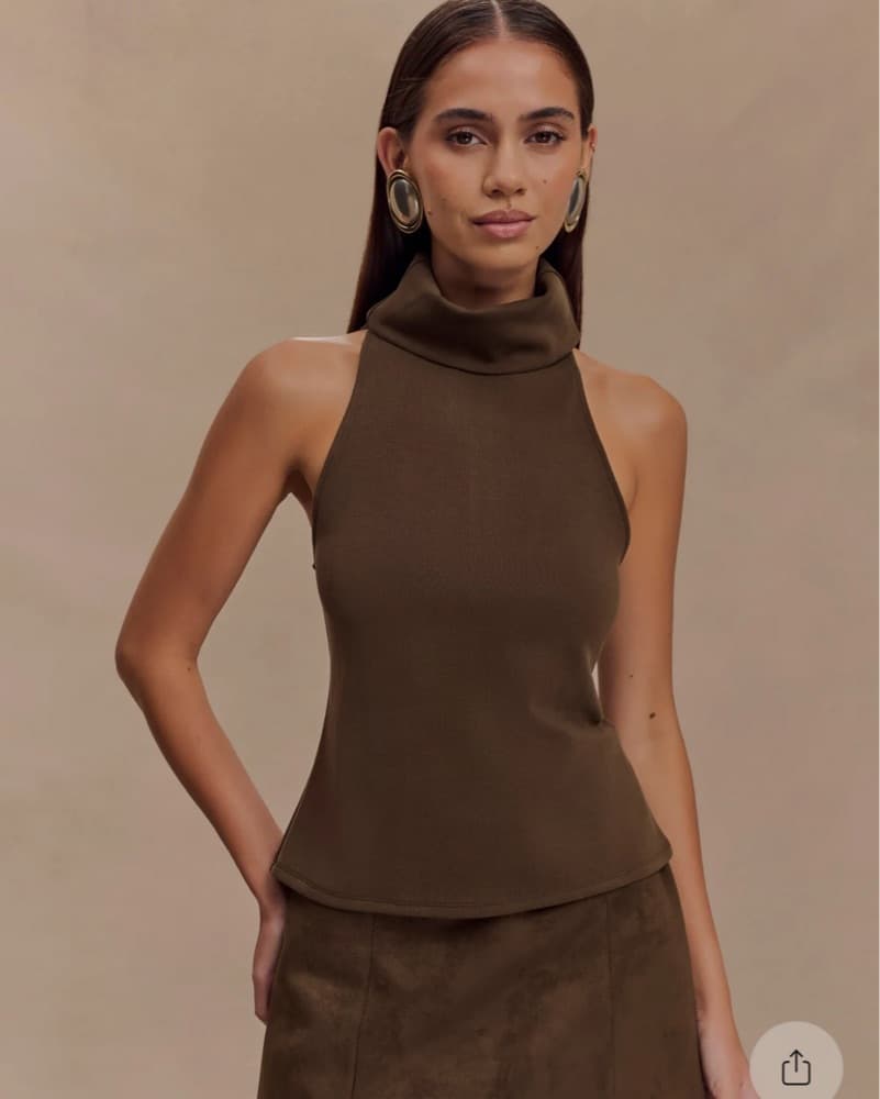 High Neck Sleeveless Top - Chocolate - Image 1