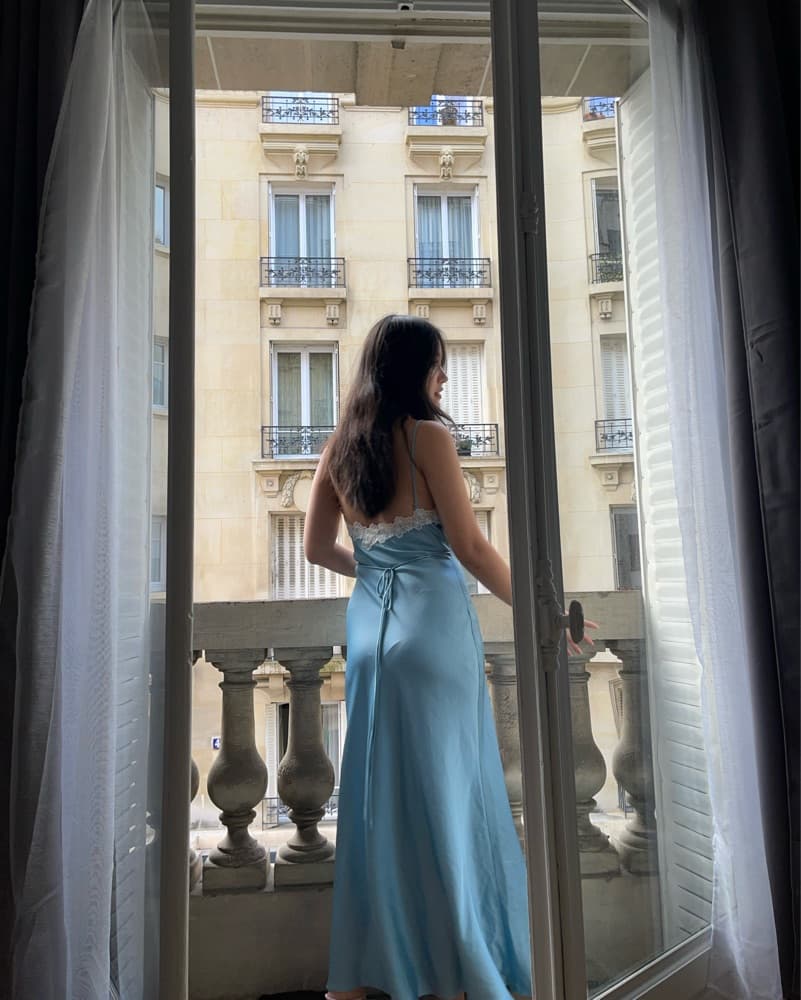 Blue Silk Maxi Dress - Image 4