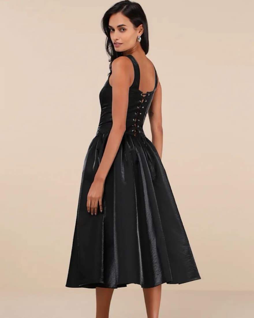 Lulu’s Black Taffeta Lace Up Dress - Image 2