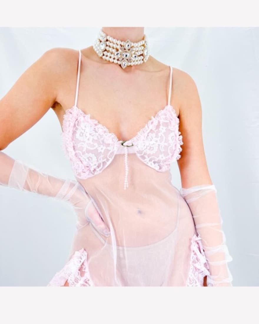 pink sheer slip dress   - Image 2