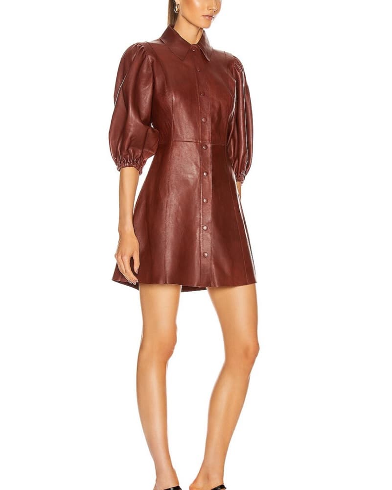 Ganni Lamb Leather Dress in Brown - Image 2