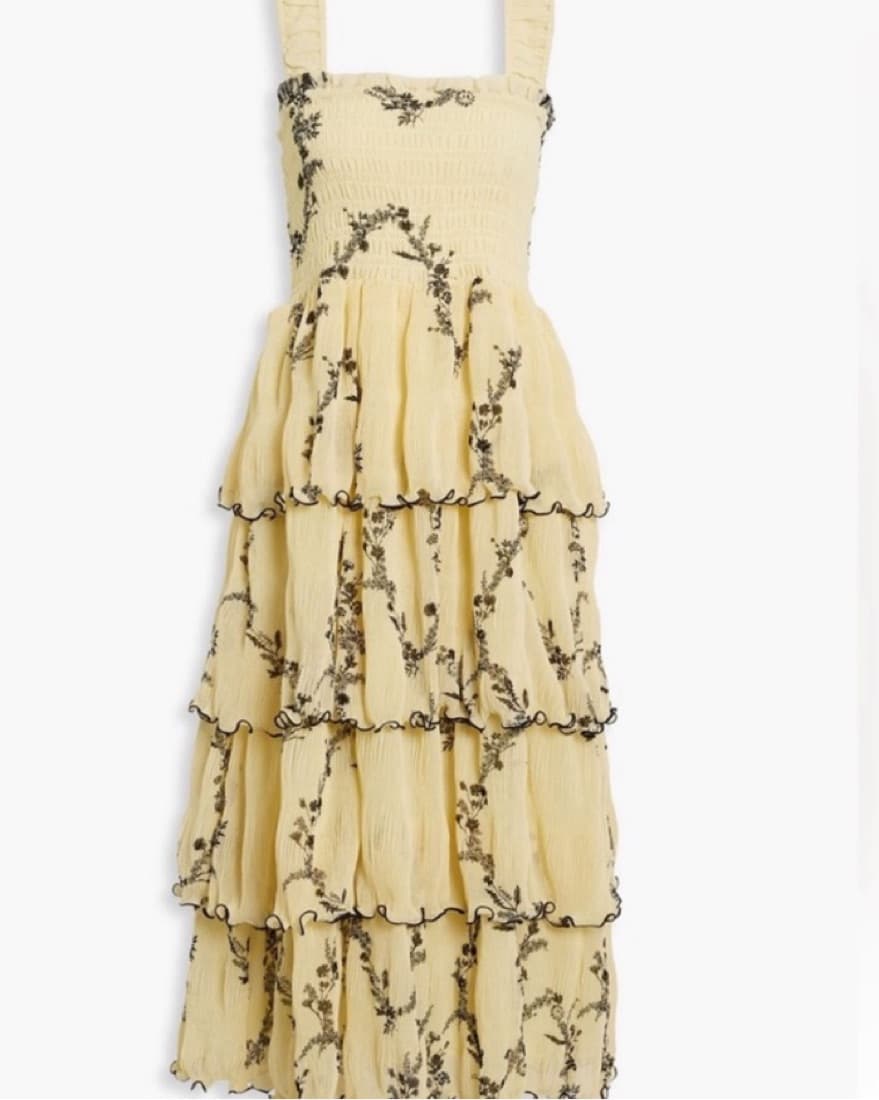 Ganni Yellow Pleated Midi Dress - Image 1