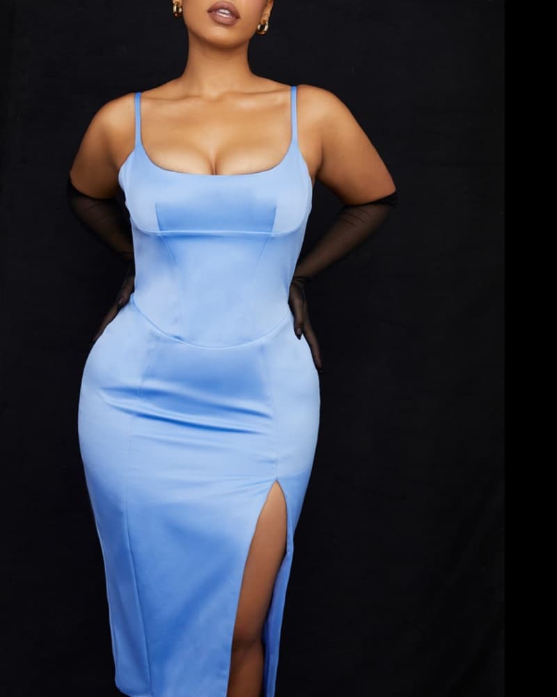 House of CB Blue Satin Corset Dress - Image 2