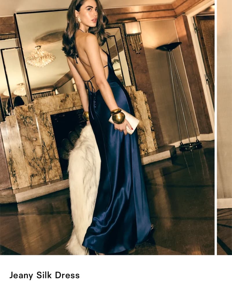 Reformation Jeany Silk Dress In Navy - Image 4